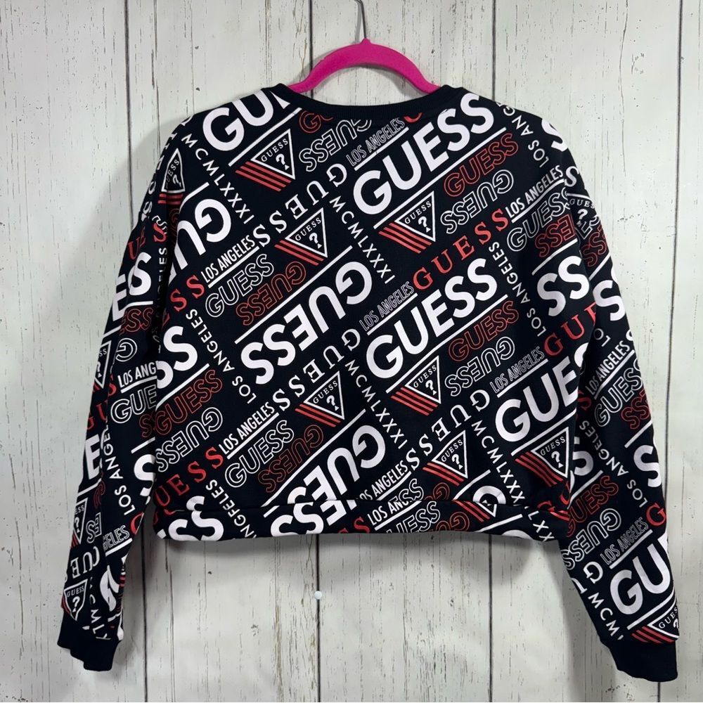 Guess Logo Print Cropped Drawstring Sweatshirt Black White Red Y2K Streetwear M - Picture 12 of 14